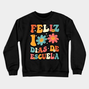 Spanish Teacher Kids Retro Groovy 100 Crewneck Sweatshirt